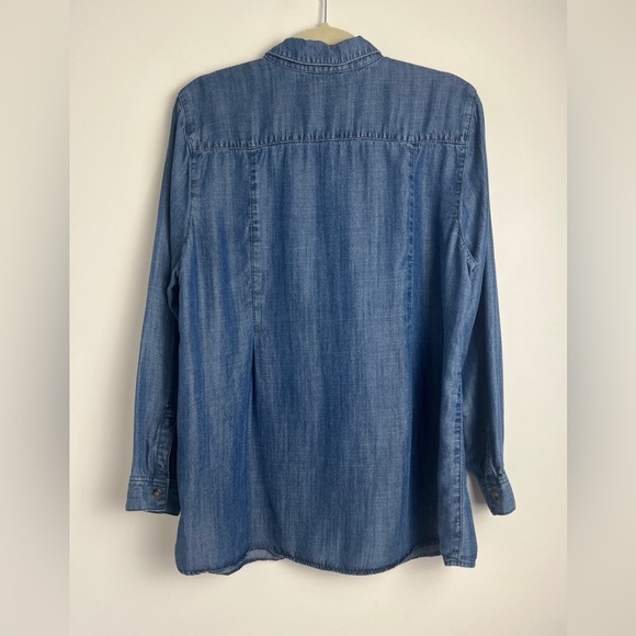 J. Jill Denim Blue Chambray Chest Pockets Button Down Blouse Top Large Petite - Picture 4 of 10